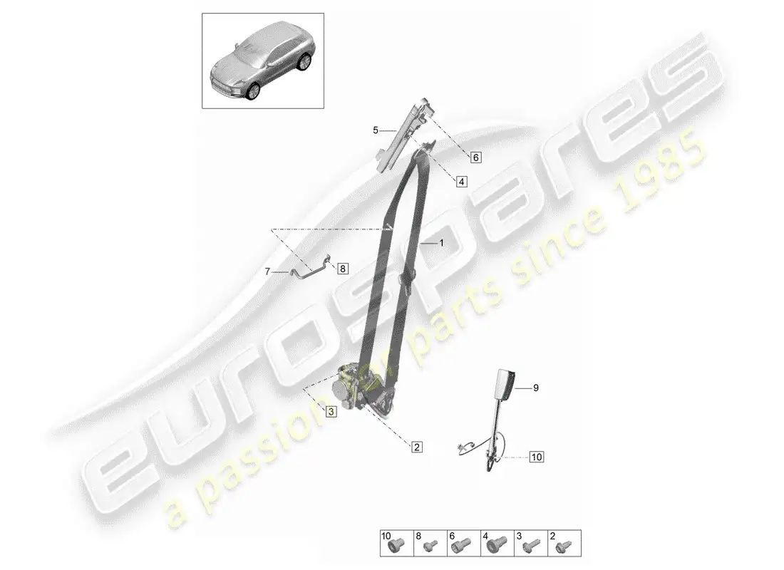 porsche 2019 (macan) three-point seat belt parts diagram