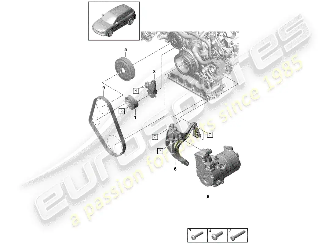 porsche 2019 (cayenne e3 9ya/9yb) v-ribbed belt parts diagram
