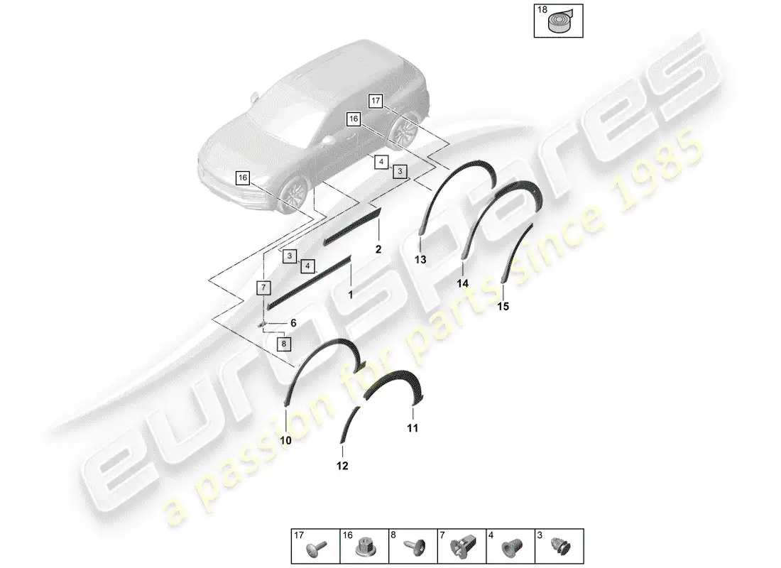 porsche 2019 (cayenne e3 9ya/9yb) wheel arch cover parts diagram