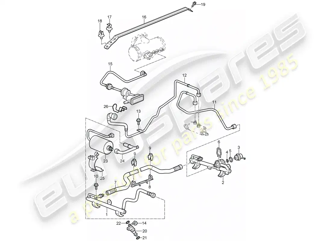 porsche 2007 (997-1 turbo / gt2) fuel collection pipe parts diagram