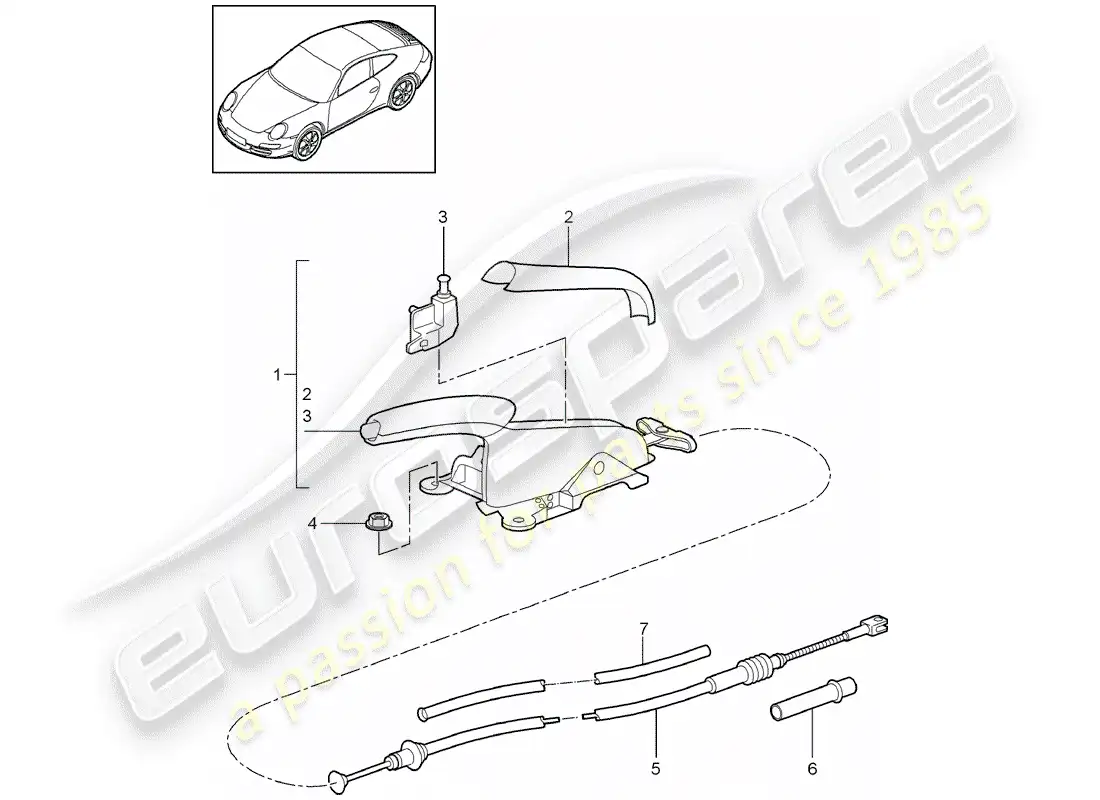 porsche 2009 (997-2) handbrake parts diagram