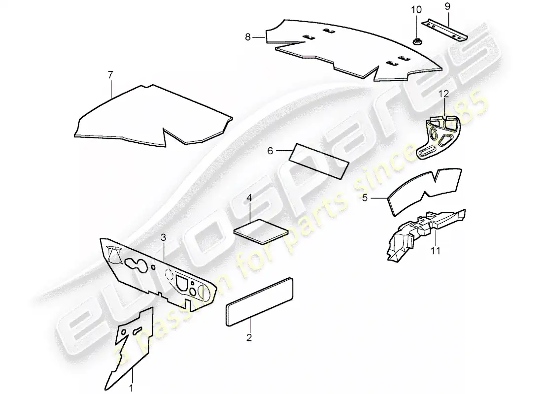porsche 2003 (996 turbo / gt2) body shell - sound proofing 1 parts diagram