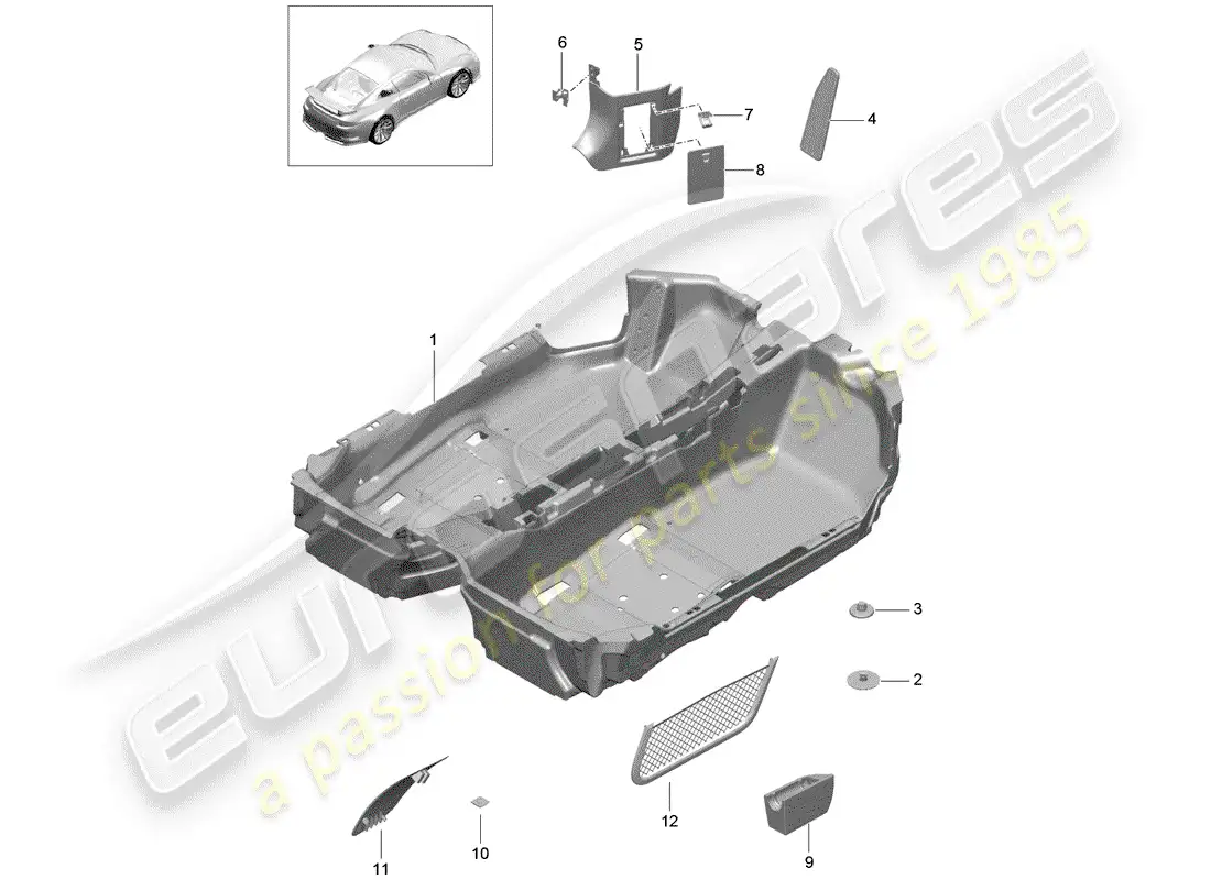 porsche 2018 (991-2 r/gt3/rs) floor cover parts diagram