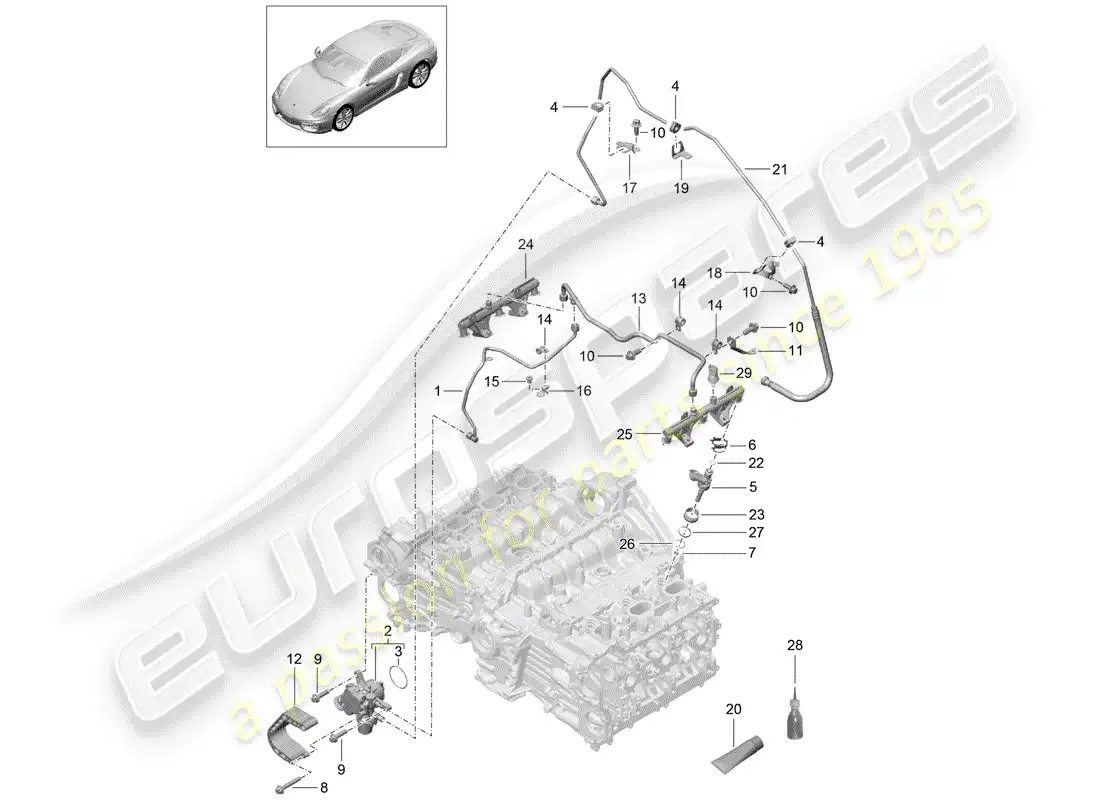 porsche 2015 (981 cayman) fuel collection pipe parts diagram