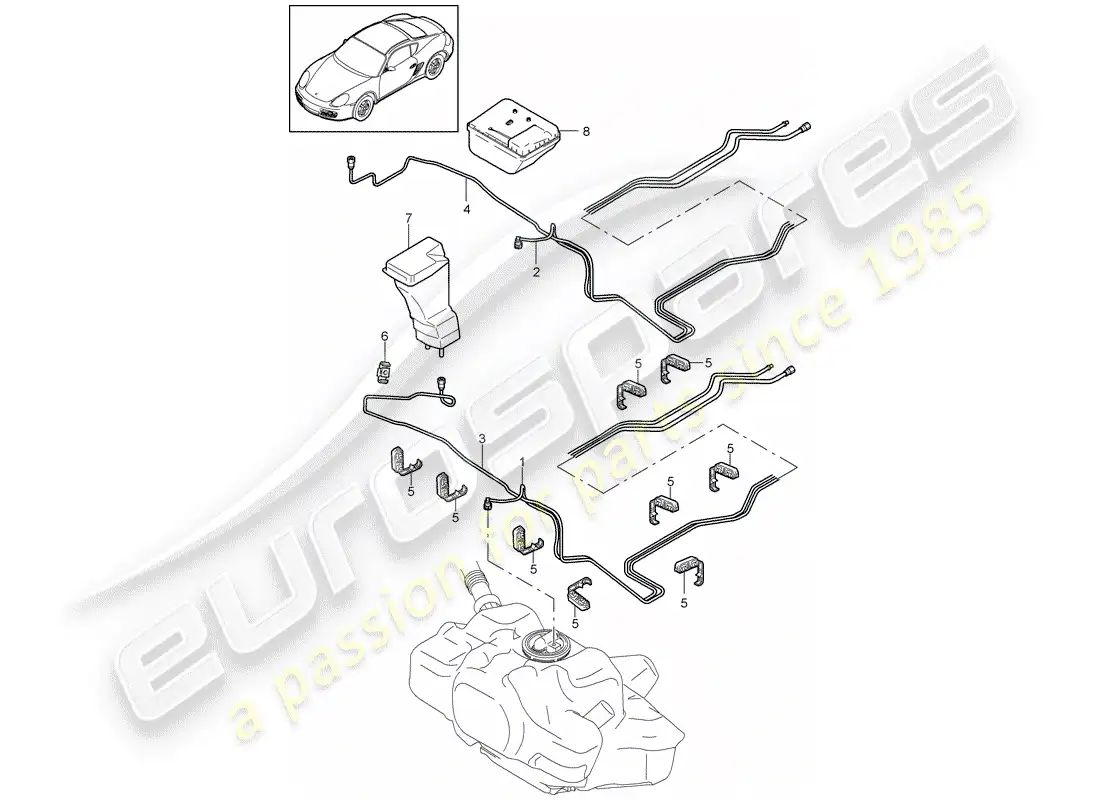 porsche 2009 (987 cayman) fuel system parts diagram