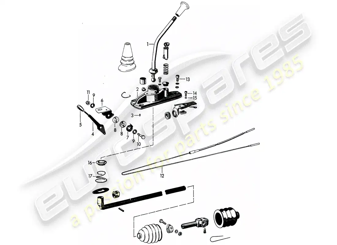 porsche 1960 (356b/356c) transmission control parts diagram