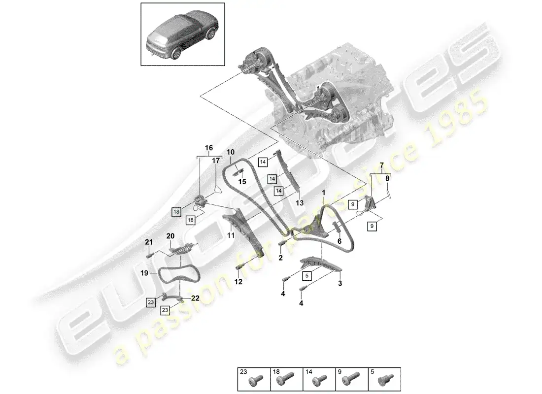 porsche 2020 (cayenne e3 9ya/9yb) timing chain part diagram