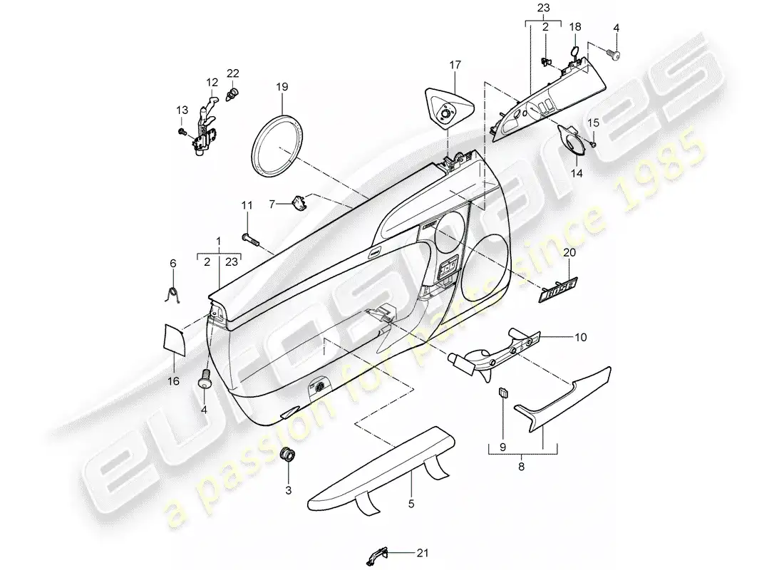 porsche 2007 (987 boxster) door panel parts diagram