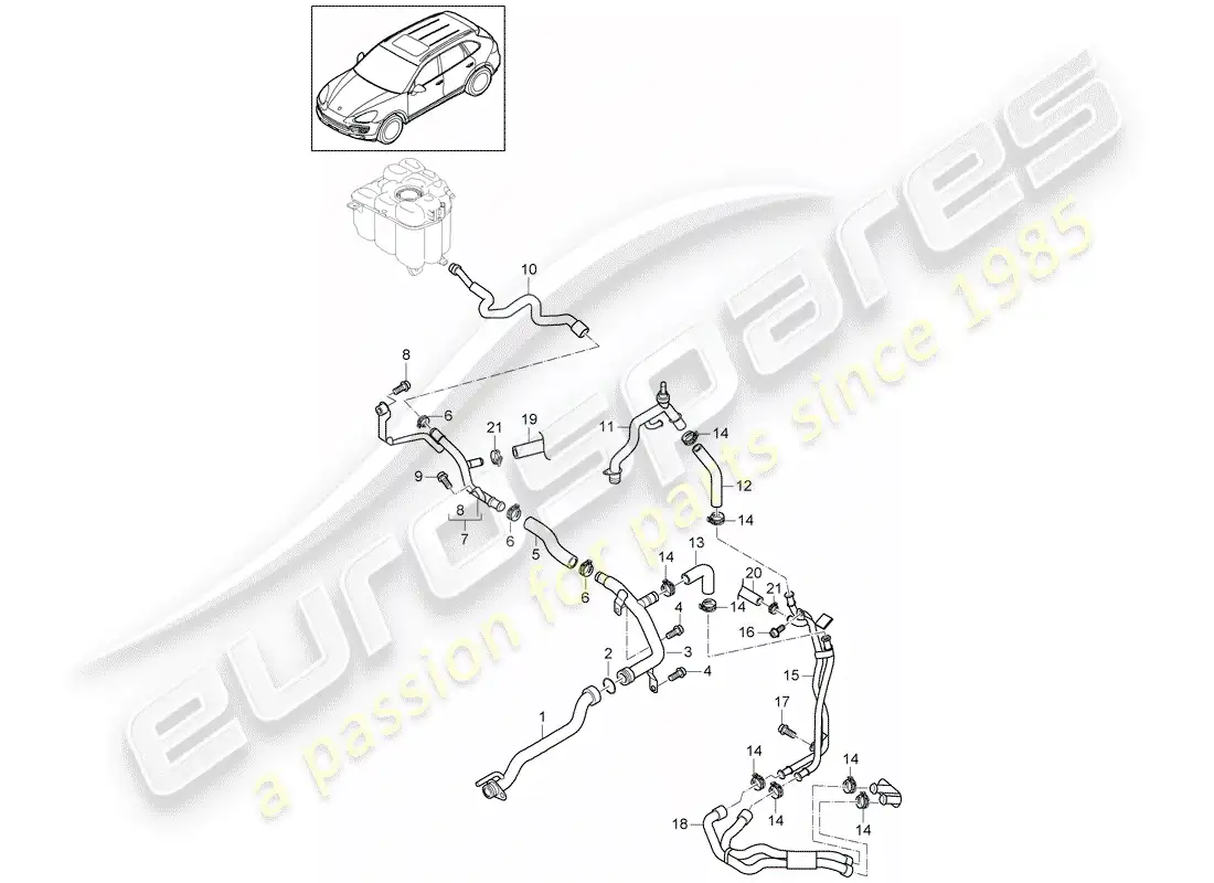 porsche 2014 (cayenne e2 92a) water cooling part diagram