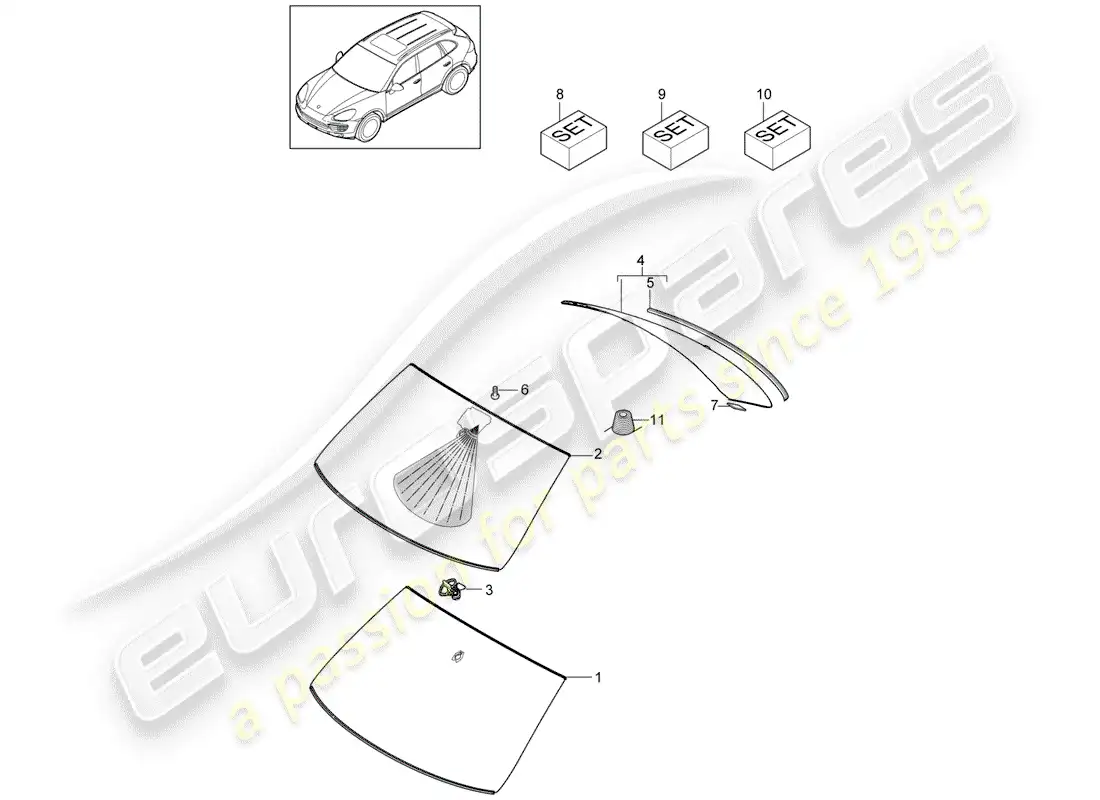 porsche 2014 (cayenne e2 92a) window glasses part diagram
