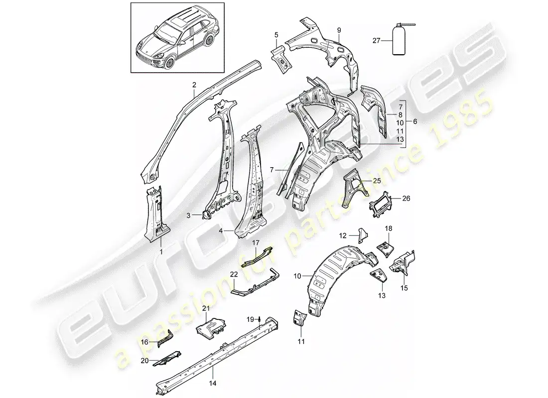 porsche 2014 (cayenne e2 92a) side panel part diagram