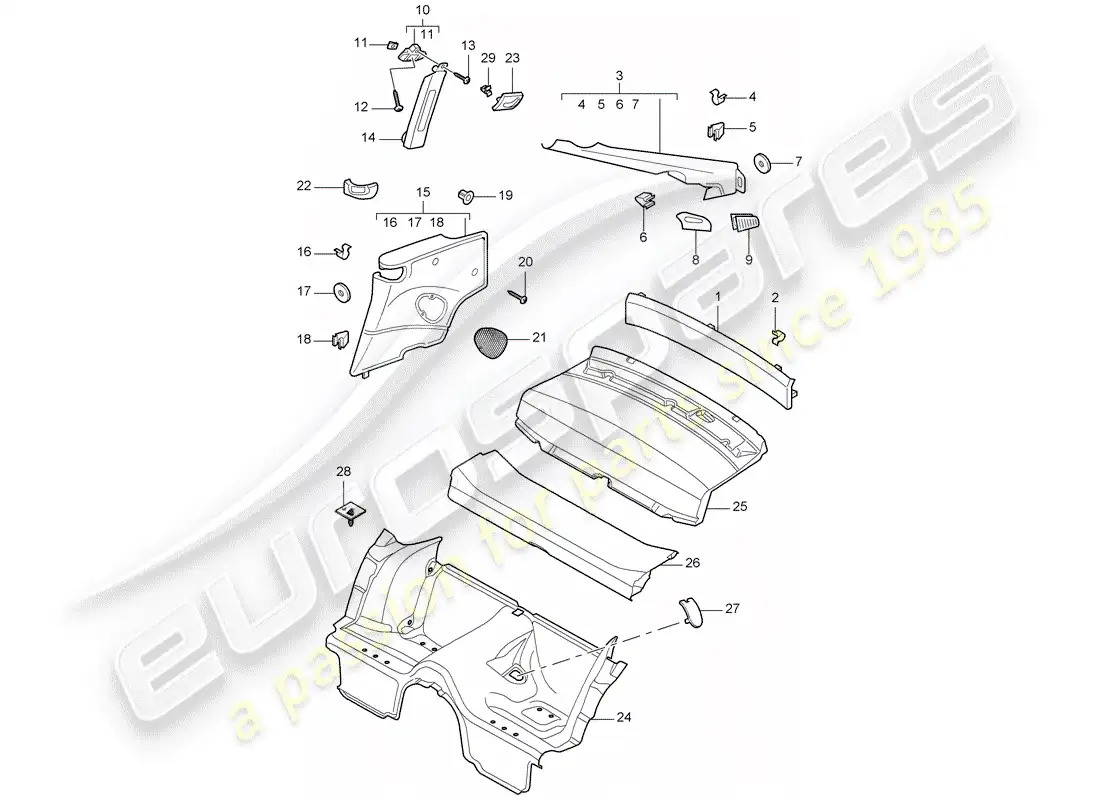 porsche 2006 (997-1) trims parts diagram