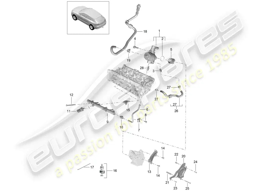porsche 2016 (macan) fuel collection pipe parts diagram