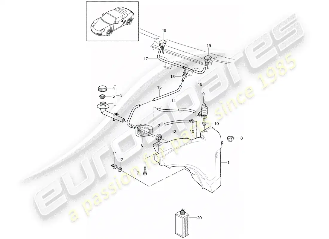 porsche 2011 (987 boxster) windshield washer unit parts diagram