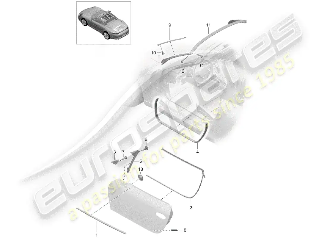 porsche 2014 (991-1) door seal parts diagram