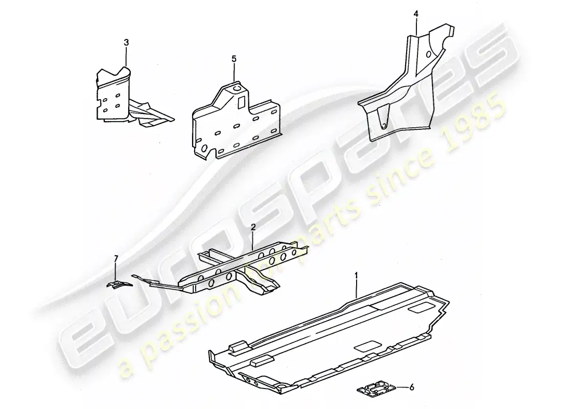 porsche 1989 (944) floor pan - reinforcement parts diagram