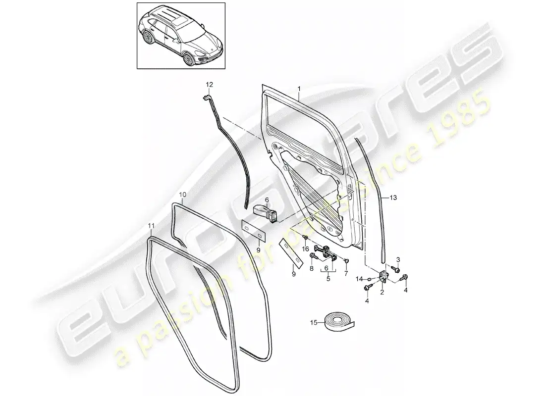porsche 2012 (cayenne e2 92a) door shell parts diagram
