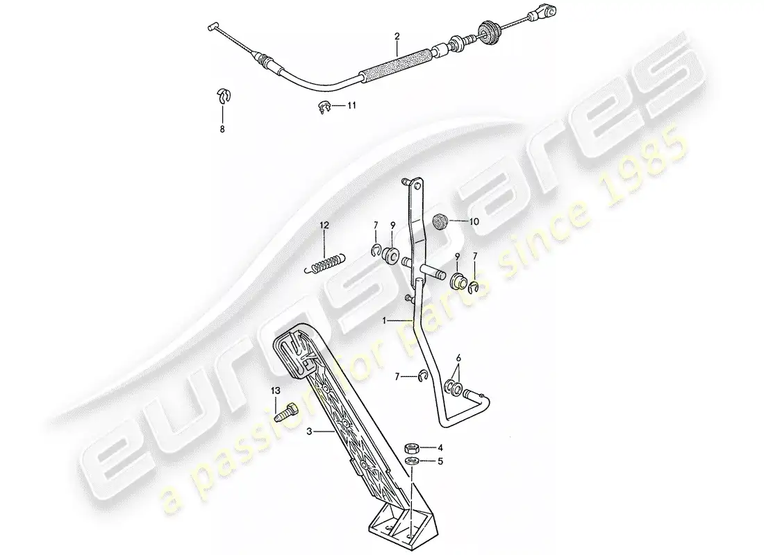 porsche 1989 (944) accelerator pedal - accelerator cable - for - manual gearbox parts diagram