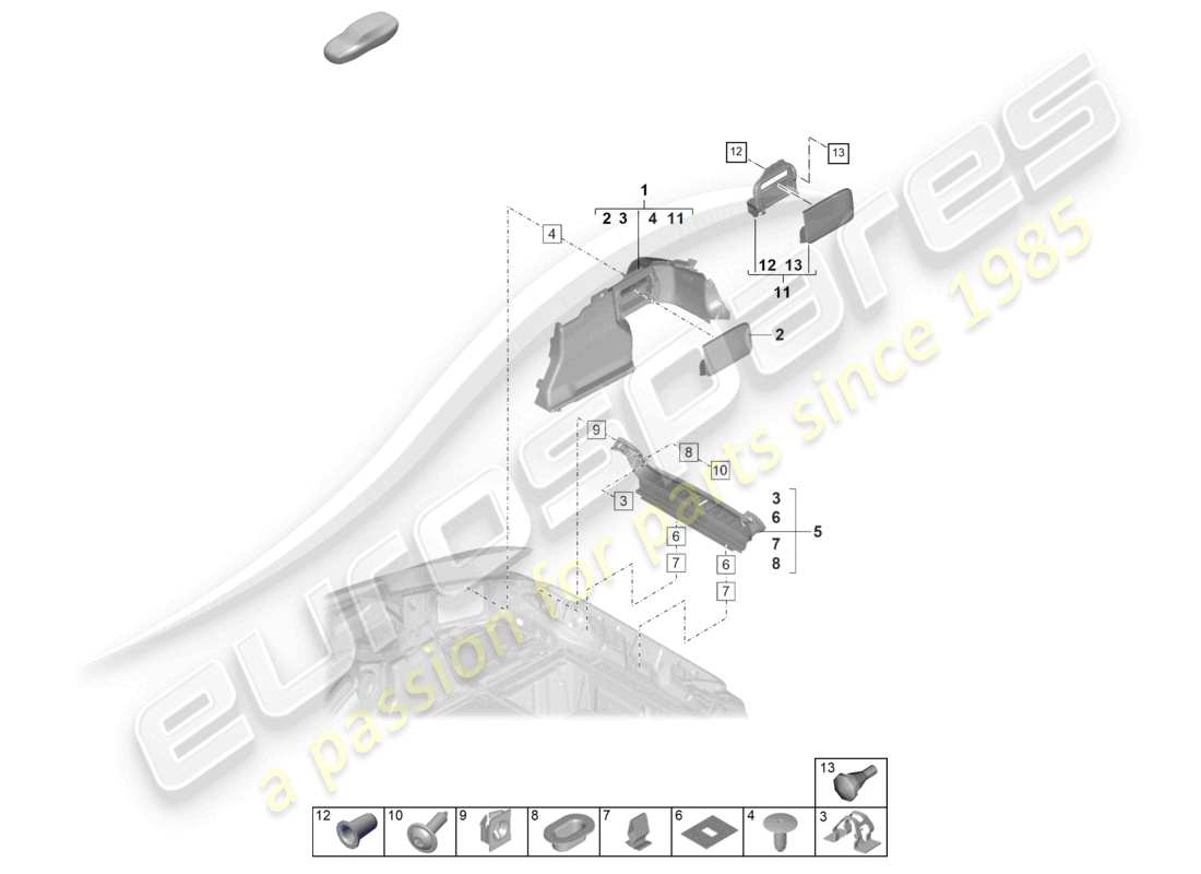 porsche 2023 (panamera 971-2) luggage compartment trim side part diagram