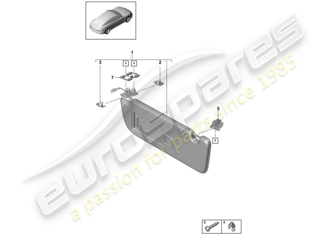 porsche 2021 (panamera 971-1) sun vizors parts diagram