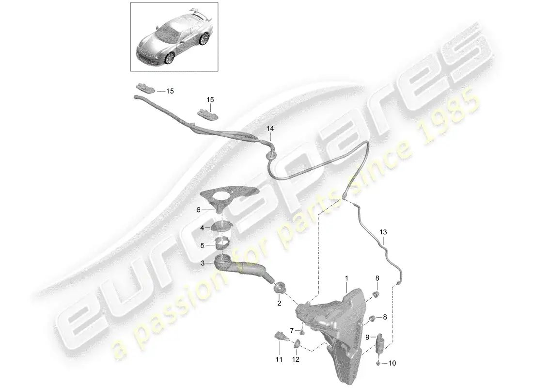 porsche 2016 (991-1 r/gt3/rs) windshield washer unit parts diagram