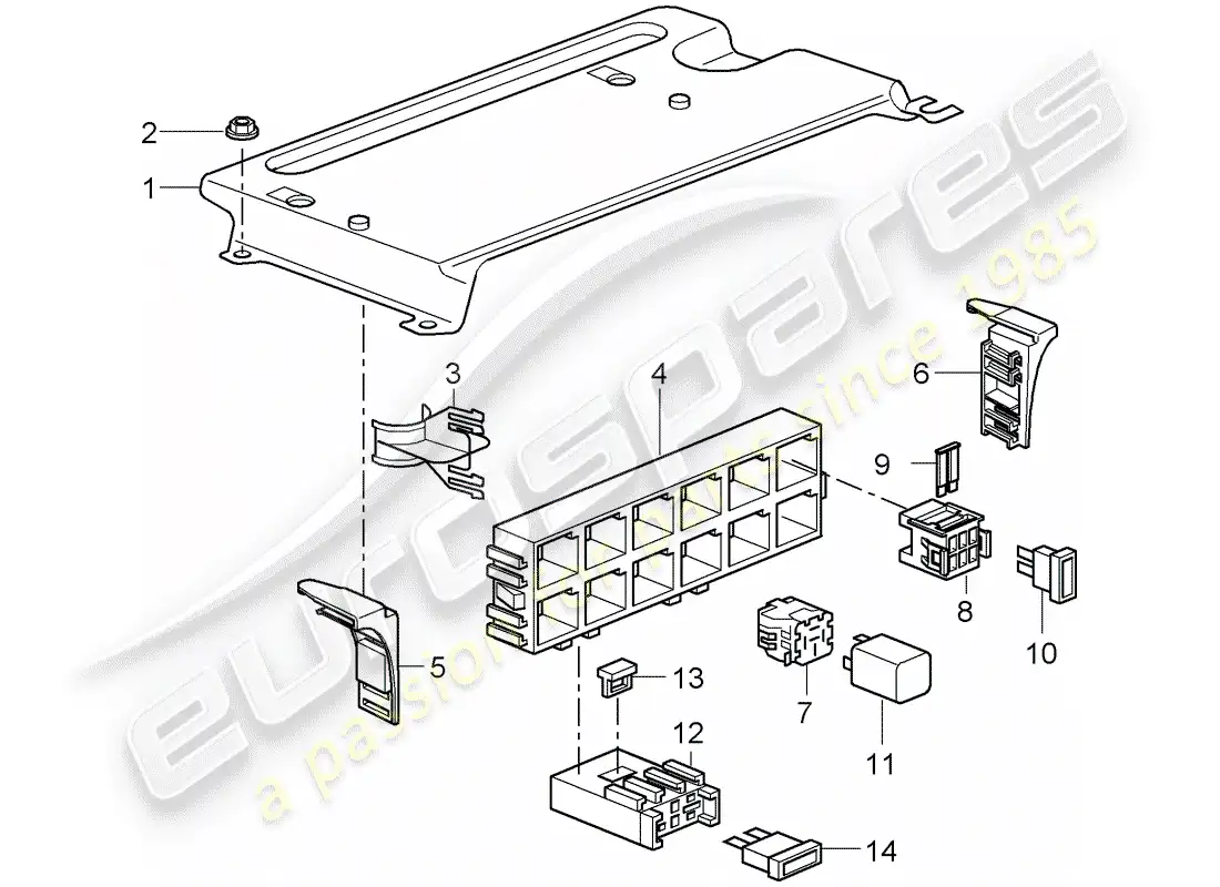 porsche 2007 (997-1 turbo / gt2) fuse box/relay plate parts diagram