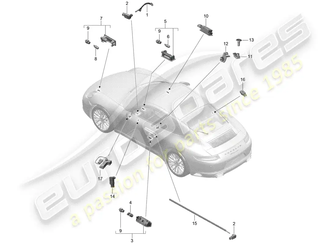 porsche 2019 (991-2) interior lighting parts diagram