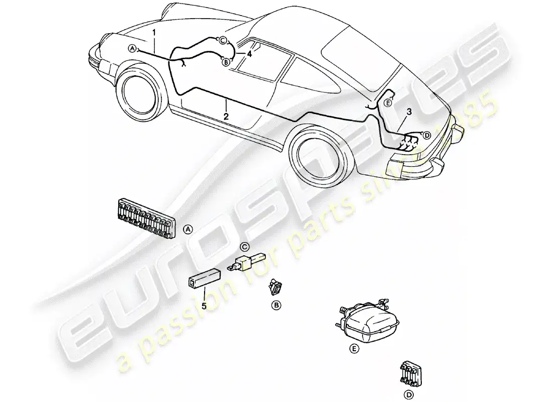 porsche 1981 (911) wiring harnesses - rear window wiper parts diagram