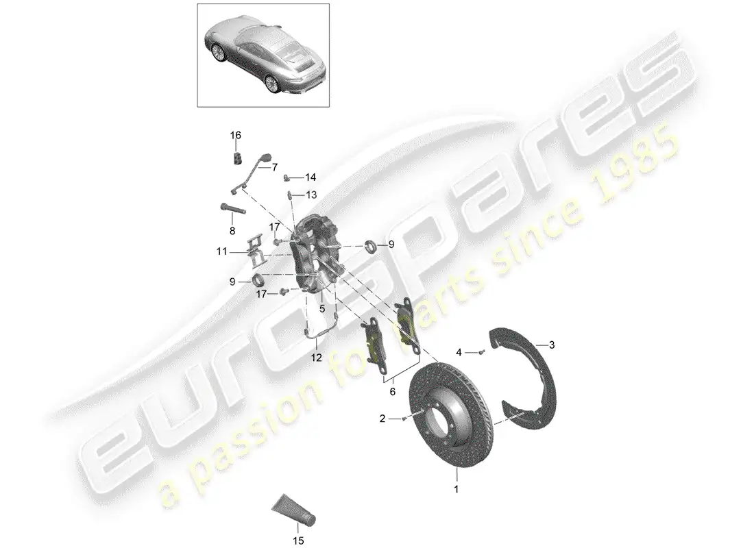 porsche 2014 (991-1 turbo) disc brakes parts diagram