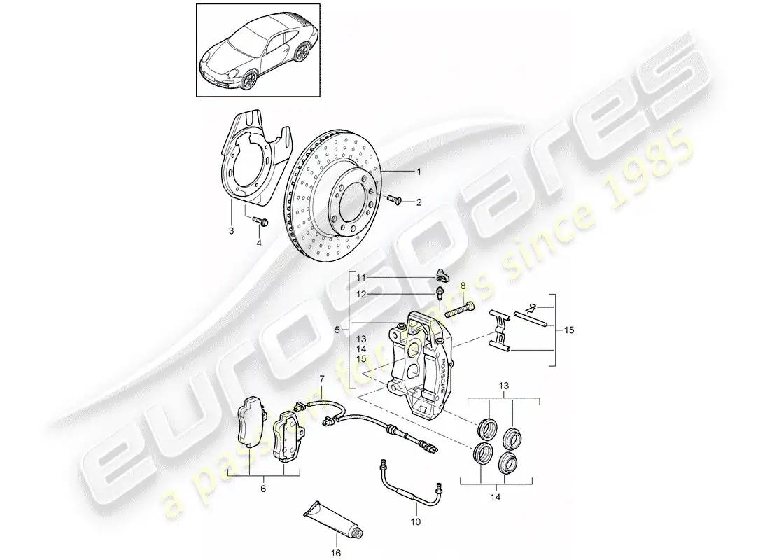 porsche 2009 (997-2) disc brakes parts diagram