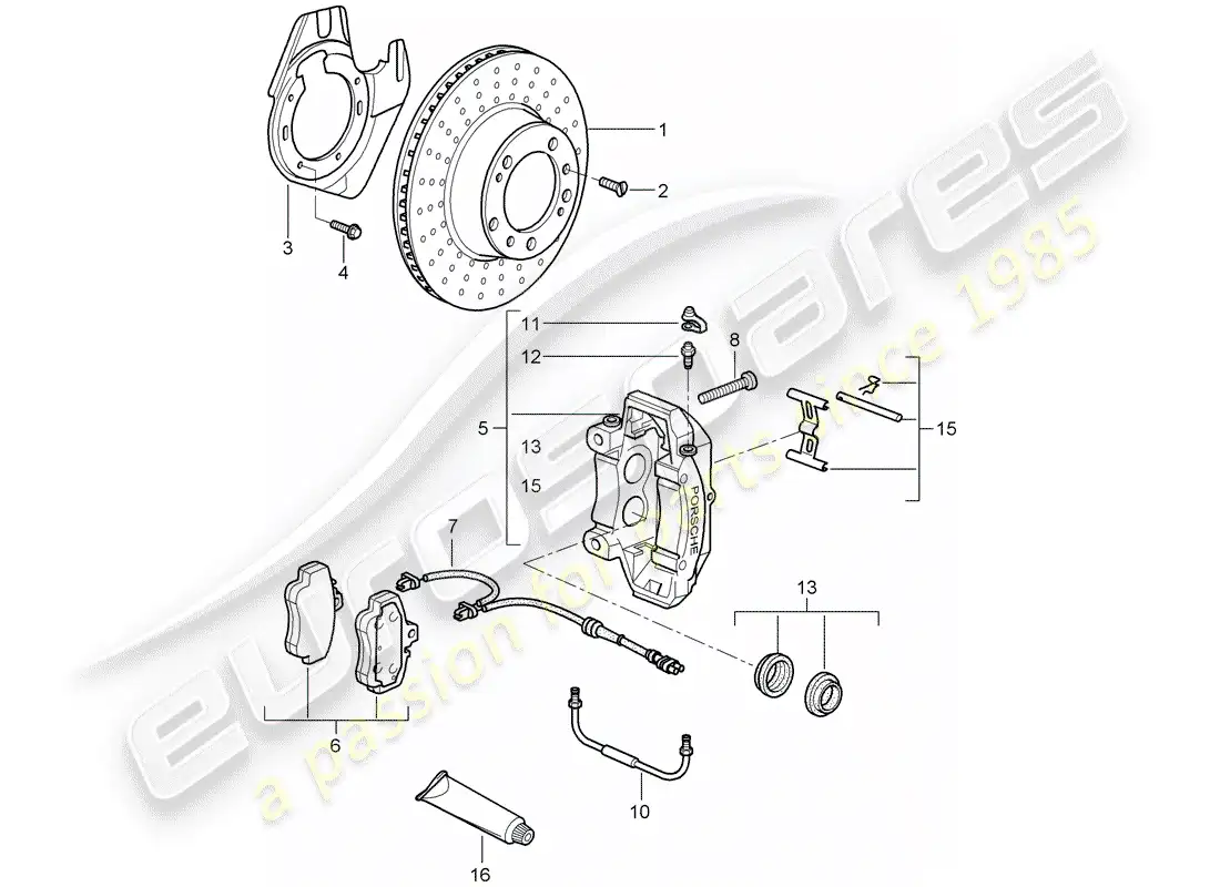 porsche 2007 (997-1 turbo / gt2) disc brakes parts diagram