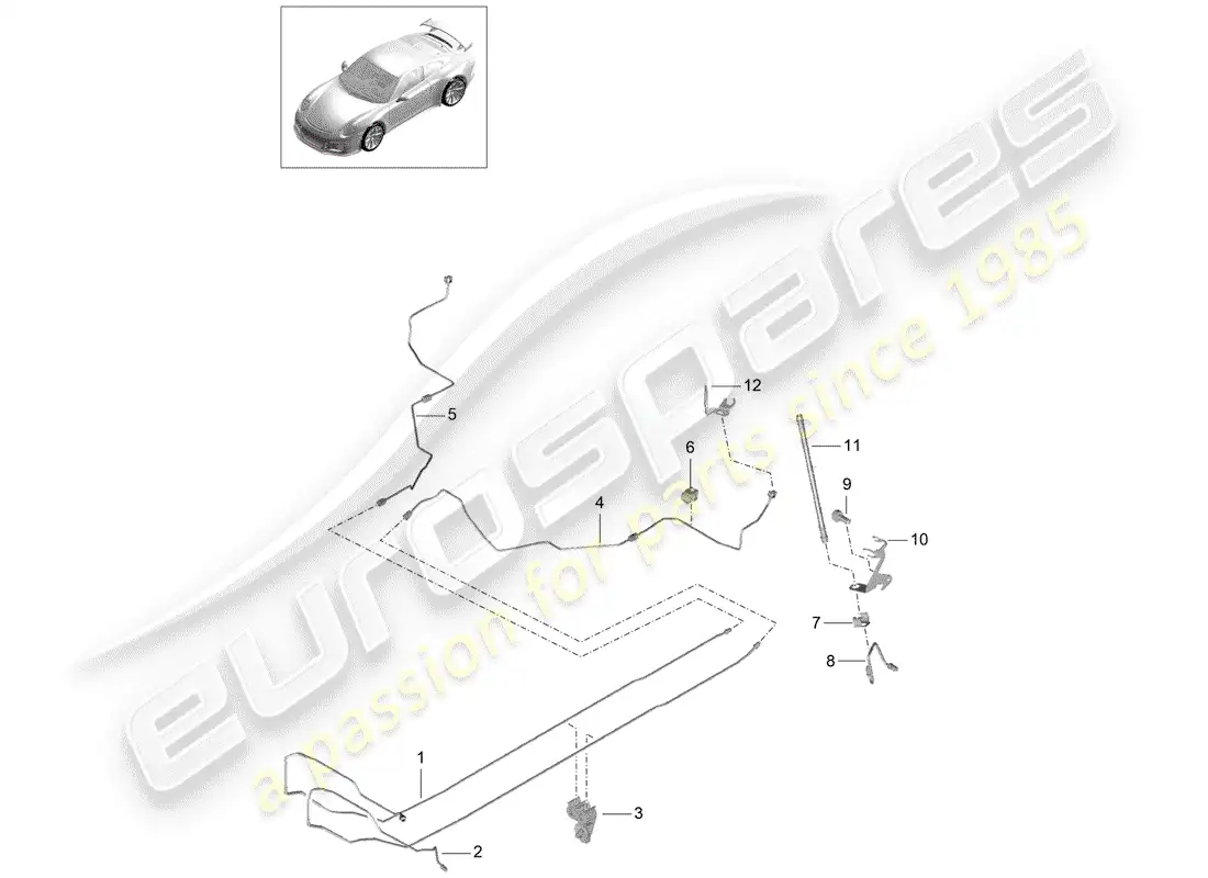 porsche 2016 (991-1 r/gt3/rs) brake line parts diagram