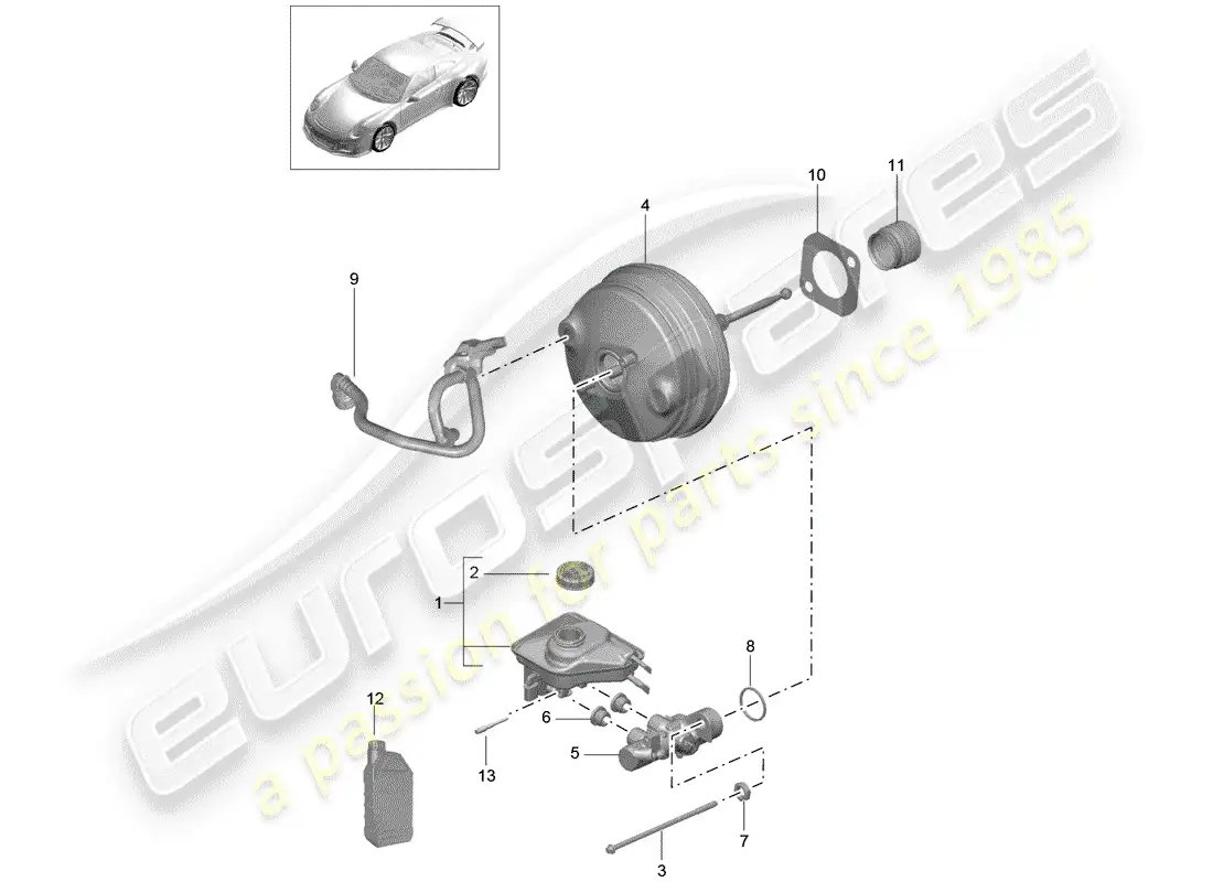 porsche 2016 (991-1 r/gt3/rs) brake master cylinder parts diagram