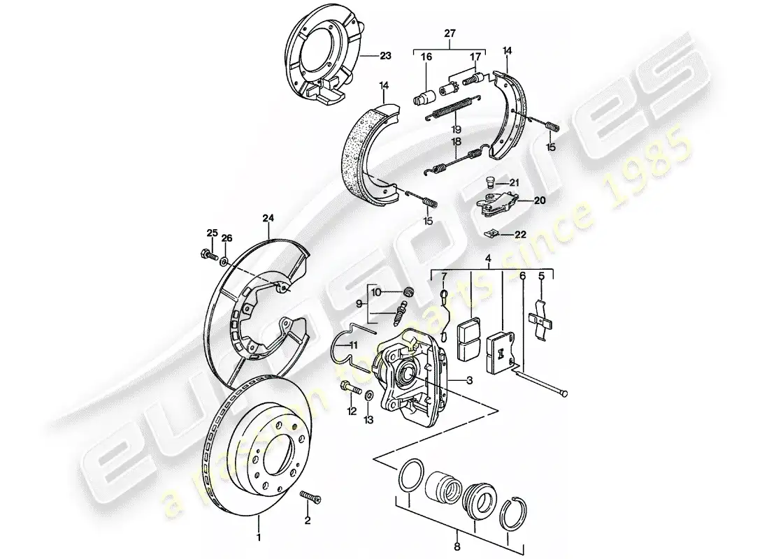 porsche 1976 (924) disc brakes - rear axle parts diagram