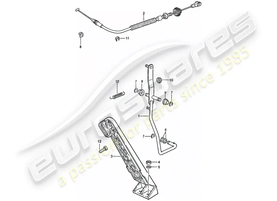 porsche 1987 (944) accelerator pedal - accelerator cable - for - manual gearbox parts diagram