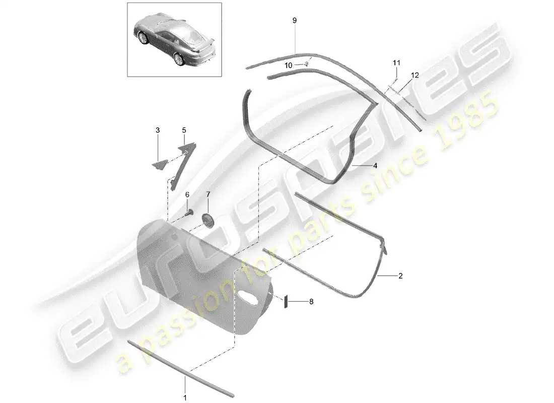 porsche 2016 (991-1 r/gt3/rs) door seal parts diagram