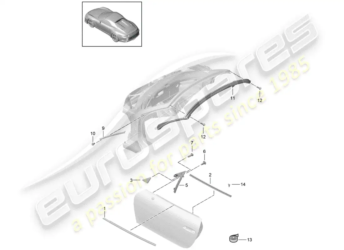 porsche 2016 (991-1 r/gt3/rs) door seal parts diagram