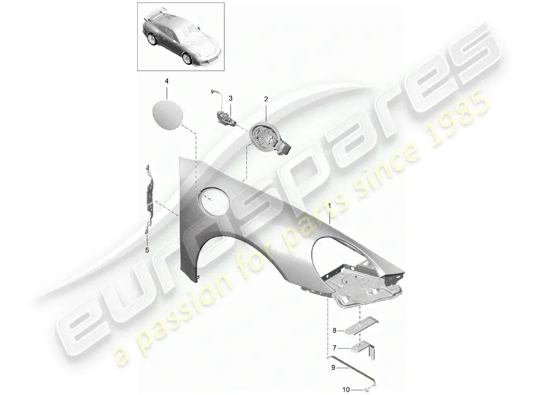 porsche 2016 (991-1 r/gt3/rs) fender parts diagram