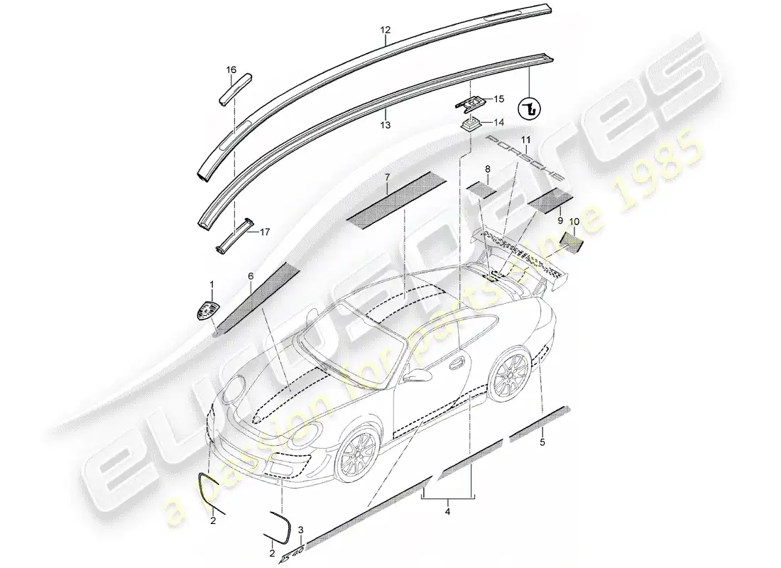 porsche 2011 (997-2 gt3) nameplates parts diagram
