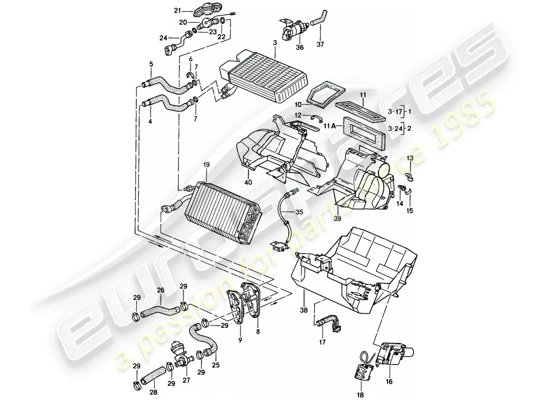 porsche 1986 (944) heater - air conditioner parts diagram