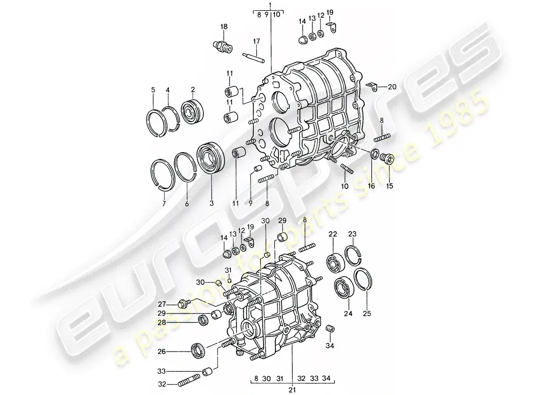 porsche 1987 (959) gear housing - transmission cover parts diagram