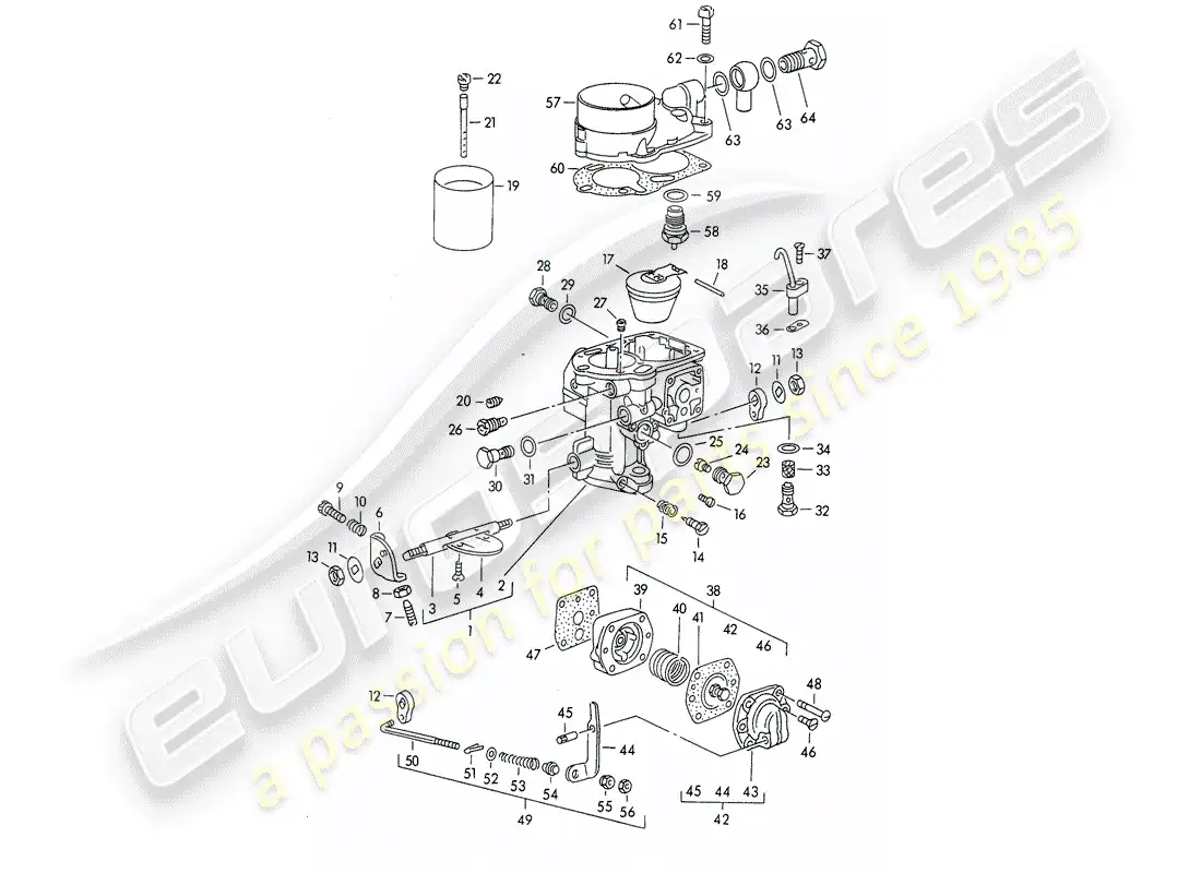 porsche 1958 (356/356a) single parts - for - carburetor - solex 32 pbic part diagram
