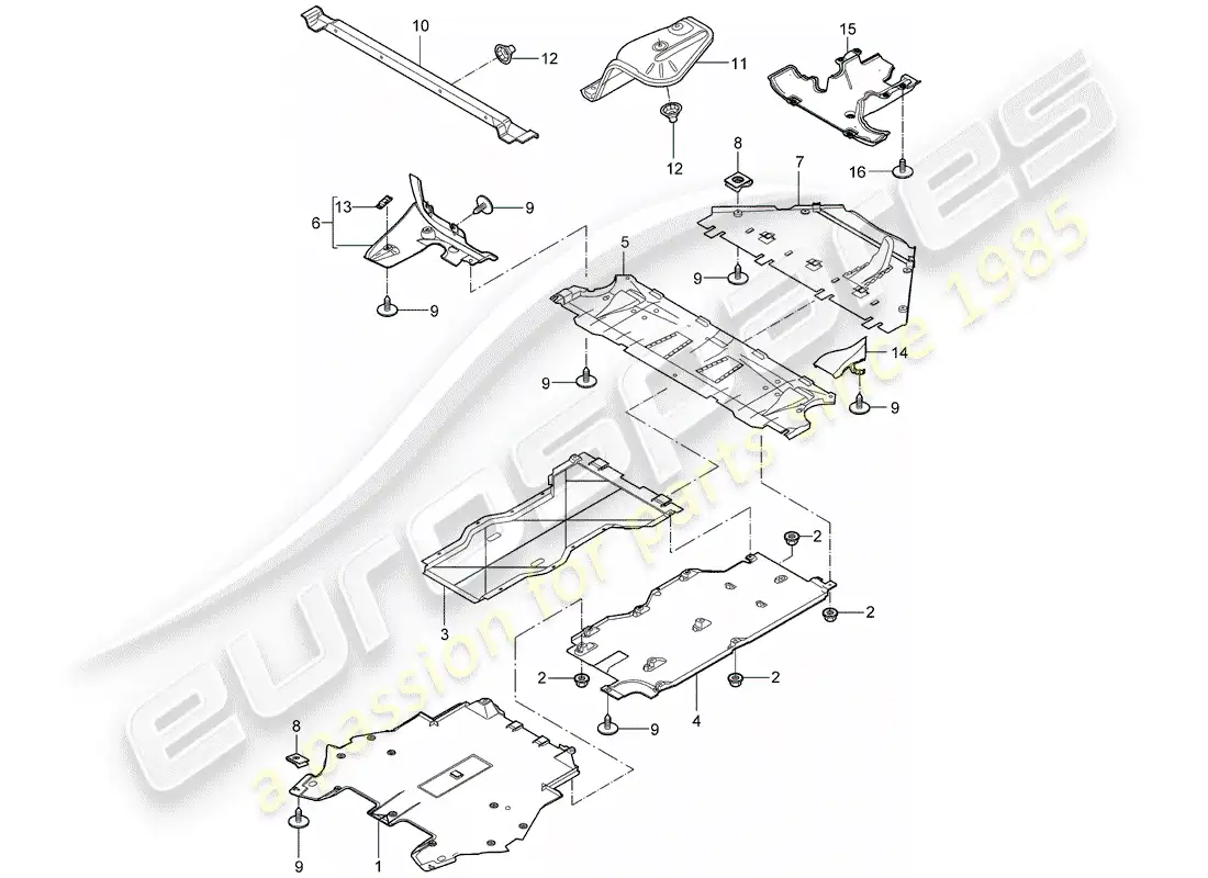 porsche 2008 (997-1 gt3) trims parts diagram