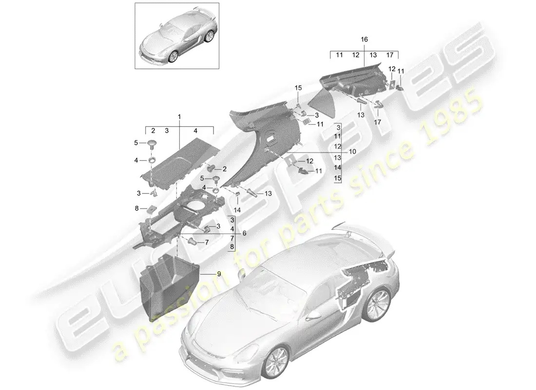 porsche 2016 (981 cayman gt4) trims part diagram