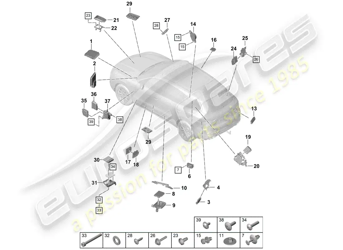 porsche 2018 (cayenne e3 9ya/9yb) control units parts diagram