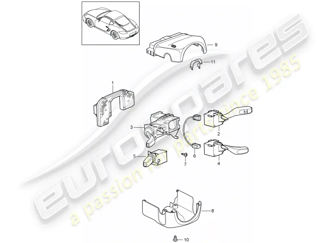 porsche 2009 (987 cayman) steering column switch parts diagram