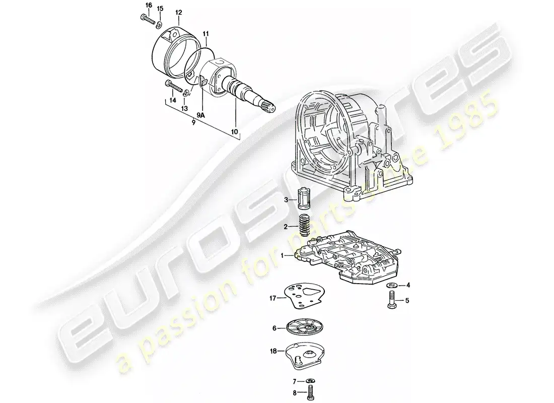 porsche 1976 (924) valve body - oil strainer - governor - automatic transmission parts diagram