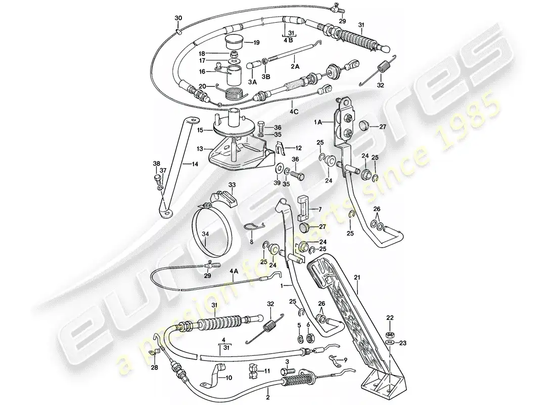 porsche 1979 (924) accelerator pedal - accelerator cable part diagram