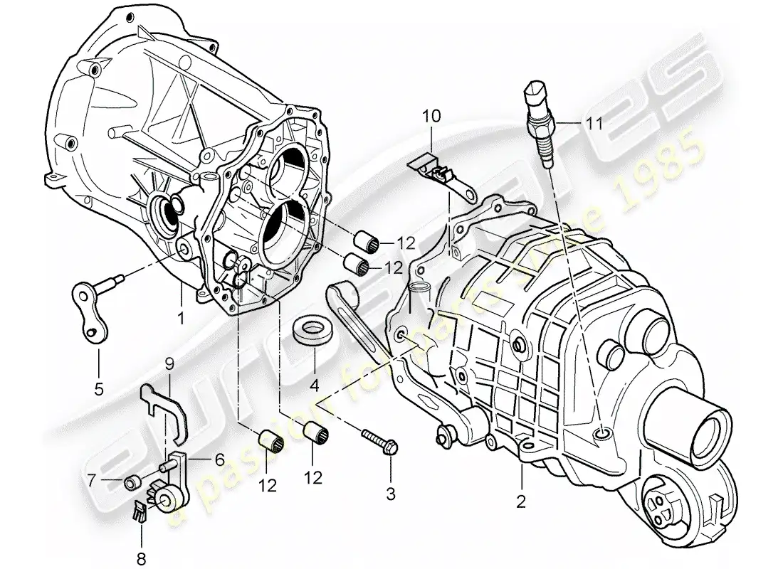 porsche 1998 (996) transmission case - transmission cover parts diagram