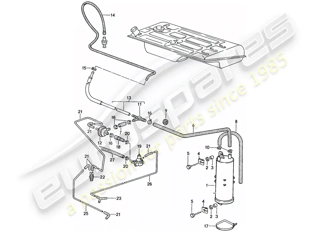porsche 1987 (924s) evaporative emission canister - tank ventilation parts diagram